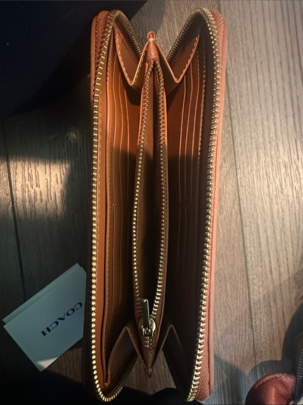 Coach Brown & Cream Signature Zip Wallet with Fox Patch - Picture 2 of 3